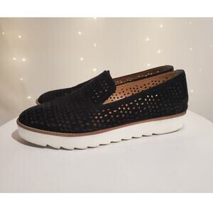 Franco Sarto Florie Perforated Suede Leather Slip-On Loafer Flats Size 8.5 Black